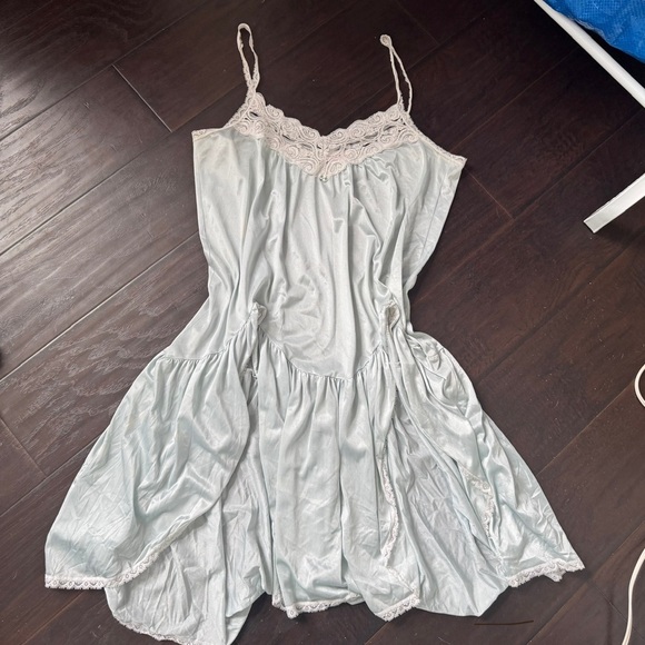 Vintage satin lace slip dress pastel blue babydoll nightgown coquette fairy XL - Picture 12 of 13